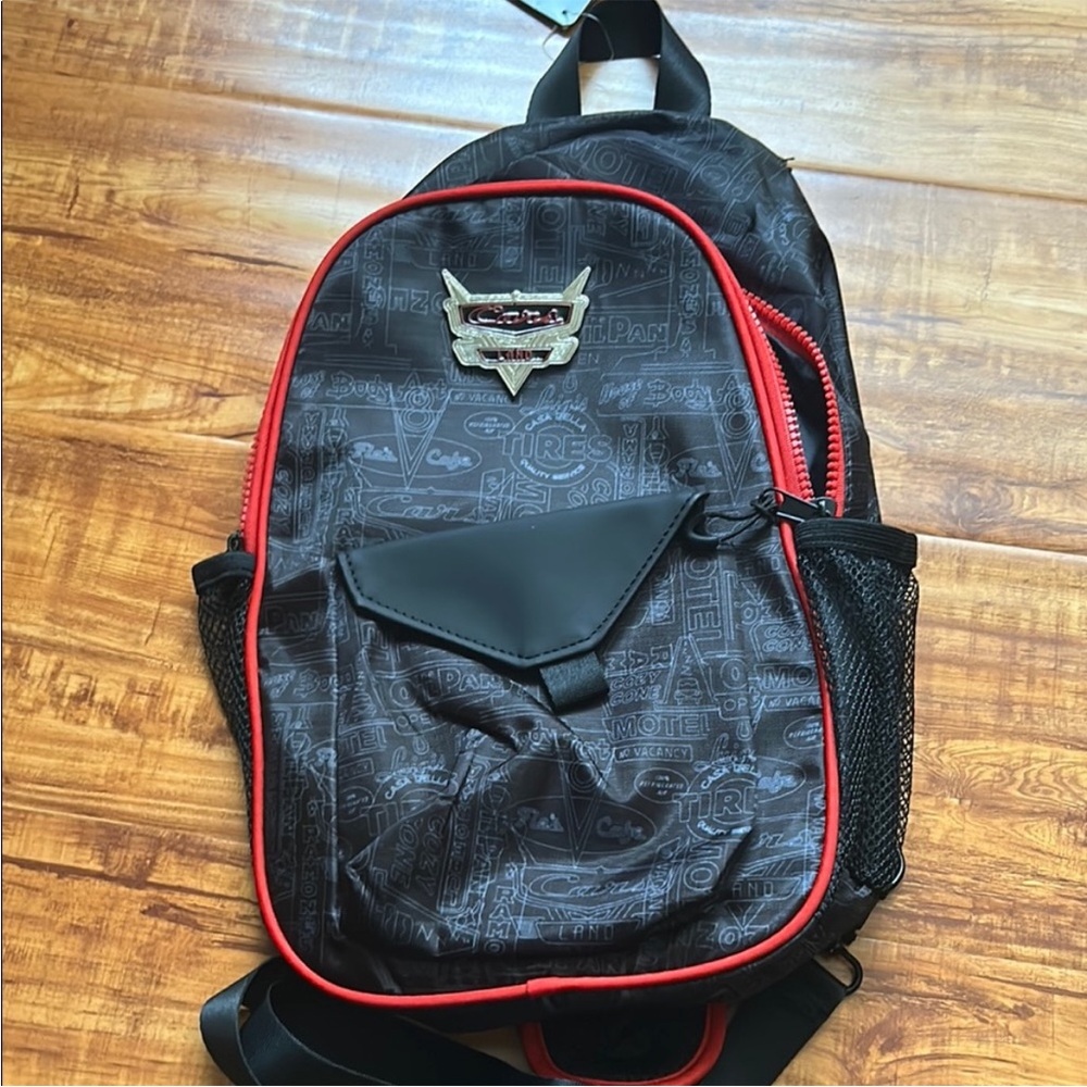 Men's Black and Red Backpack with Logo